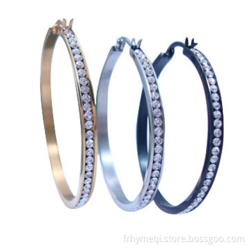 Surgical Steel Hoops with Rhinestone, Various Sizes Available
